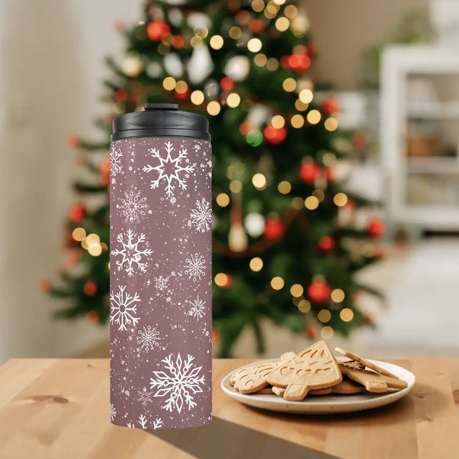 White Snowflakes Rose Pink Thermal Tumbler (Creator Uploaded)