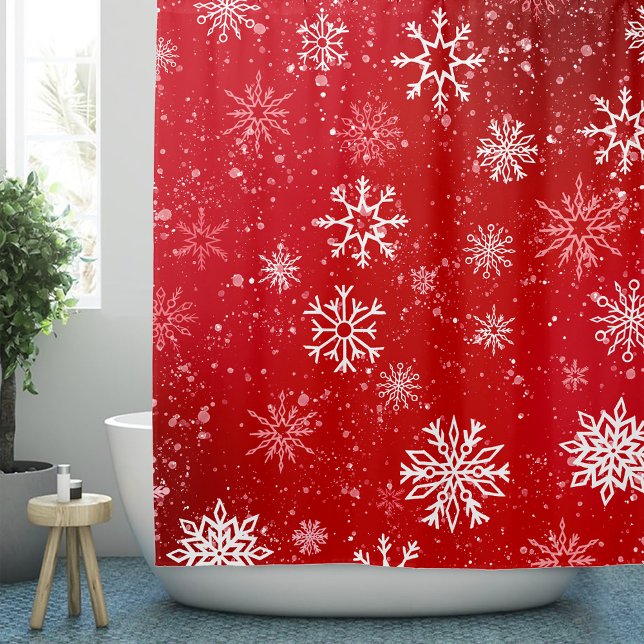 White Snowflakes Ruby Red Shower Curtain (Creator Uploaded)