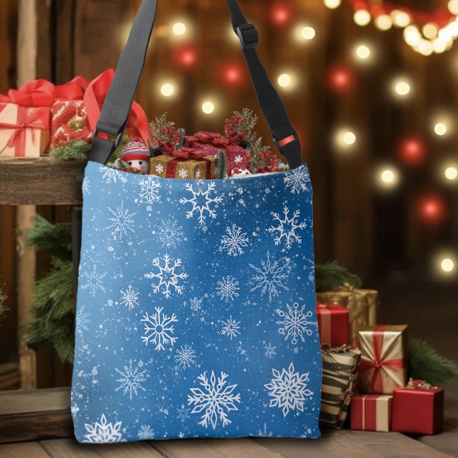White Snowflakes Sapphire Blue Crossbody Bag (Creator Uploaded)