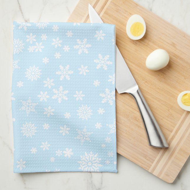 White Snowflakes Tea Towel (Quarter Fold)