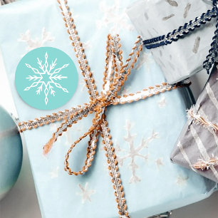 White Snowflakes Teal Classic Round Sticker