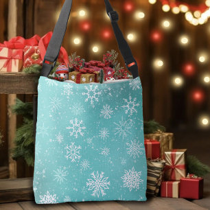 White Snowflakes Teal Crossbody Bag