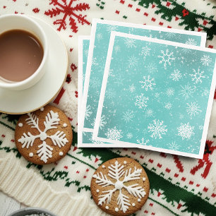 White Snowflakes Teal Napkin