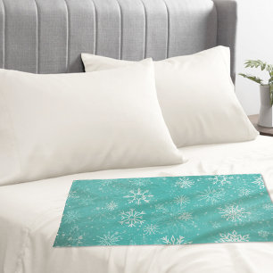 White Snowflakes Teal Pillowcase