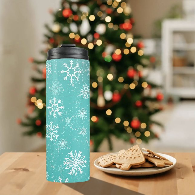 White Snowflakes Teal Thermal Tumbler (Creator Uploaded)