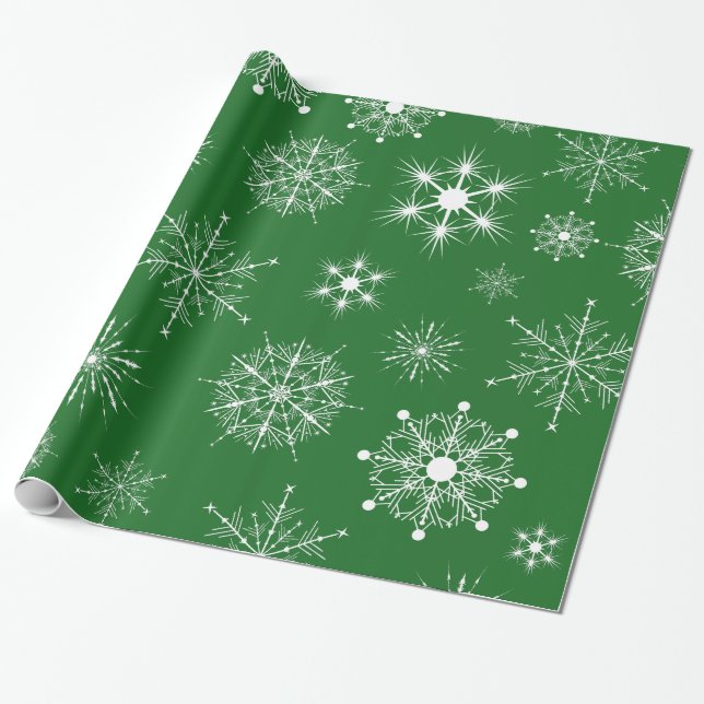 White Snowflakes Various Shapes Wrapping Paper (Unrolled)