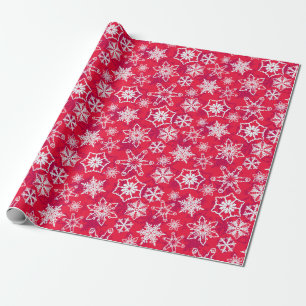 White Snowflakes w/Red Background Wrapping Paper