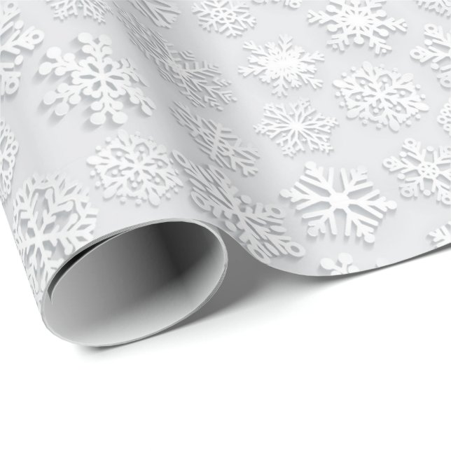 White Snowflakes Watercolor Christmas Wrapping Paper (Roll Corner)