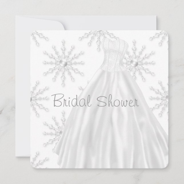 White Snowflakes Wedding Dress Bridal Shower Invitation (Front)