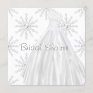 White Snowflakes Wedding Dress Bridal Shower Invitation