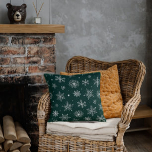White Snowflakes Winter Holiday Landscape Cushion