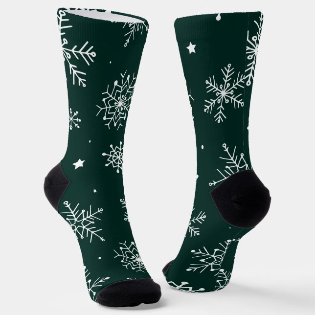 White Snowflakes Winter Holiday Landscape  Socks (Angled)