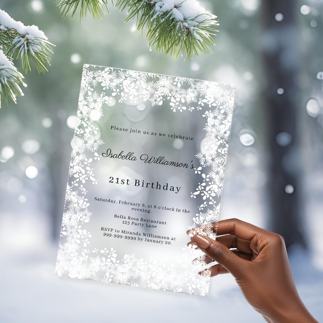 White snowflakes winter party frosted birthday acrylic invitations (Creator Uploaded)