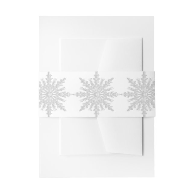 White Snowflakes Winter Wedding Invitation Belly Band (Front Example)