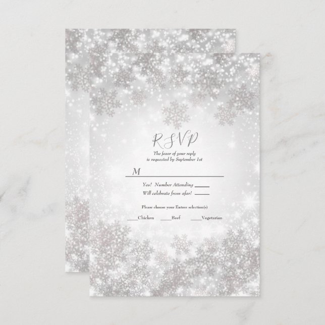White Snowflakes Winter Wonderland Wedding RSVP   Invitation (Front/Back)