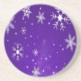 White Snowflakes with Blue-Purple Background Coaster