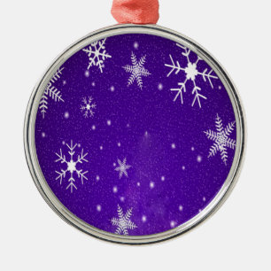White Snowflakes with Blue-Purple Background Metal Tree Decoration