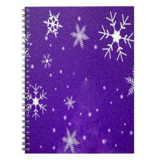 White Snowflakes with Blue-Purple Background Notebook