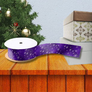 White Snowflakes with Blue-Purple Background Satin Ribbon