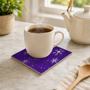 White Snowflakes with Blue-Purple Background Tile