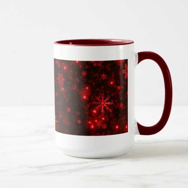 White Snowflakes with Deep Red Background Mug (Right)