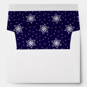 White Snowflakes with Polka Dots on Navy Blue Envelope