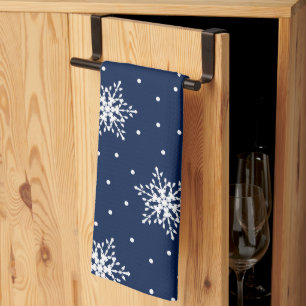 White Snowflakes with Polka Dots Tea Towel
