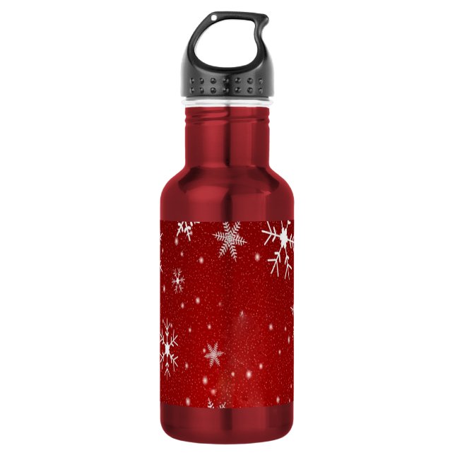 White Snowflakes with Red Background 532 Ml Water Bottle (Front)