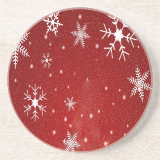 White Snowflakes with Red Background Coaster