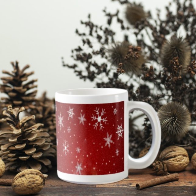 White Snowflakes with Red Background Coffee Mug (Creator Uploaded)