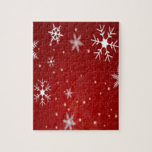 White Snowflakes with Red Background Jigsaw Puzzle