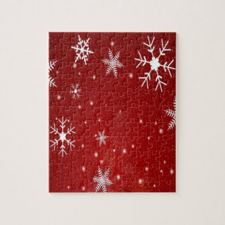 White Snowflakes with Red Background Jigsaw Puzzle