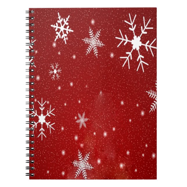 White Snowflakes with Red Background Notebook (Front)
