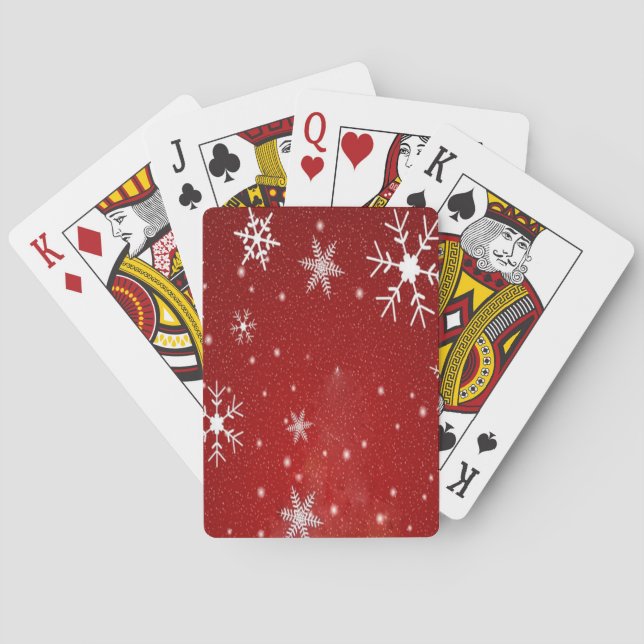 White Snowflakes with Red Background Playing Cards (Back)