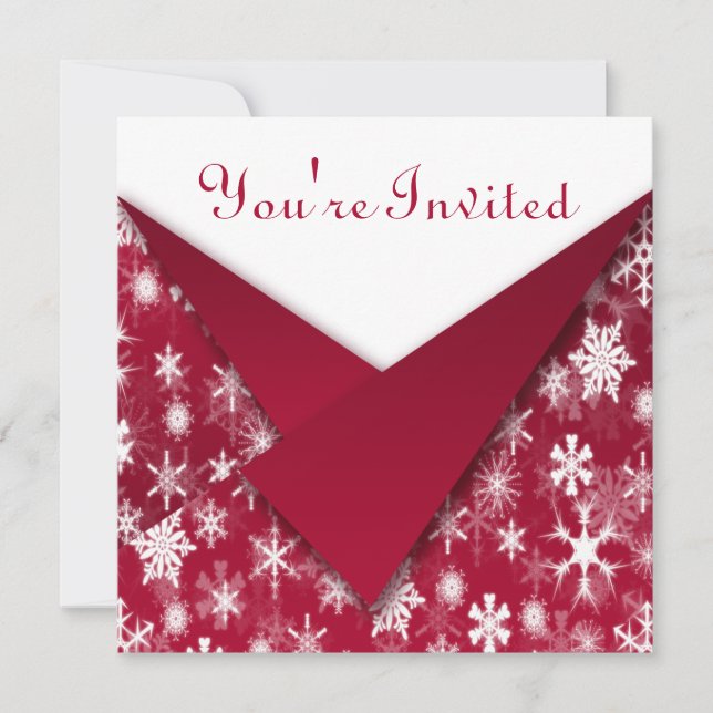 White Snowflakes with Red Holiday Party Invite (Front)