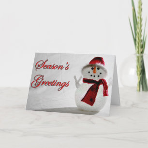 White Snowman Seasons Greetings Card