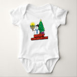 White Snowman with Menorah for Chrismukkah Baby Bodysuit<br><div class="desc">Fun white baby all in one shirt with a snowman,  menorah and Christmas Tree. Your baby can wish everyone a Merry Chrismukkah in this awesome baby suit!</div>