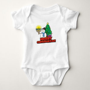 White Snowman with Menorah for Chrismukkah Baby Bodysuit