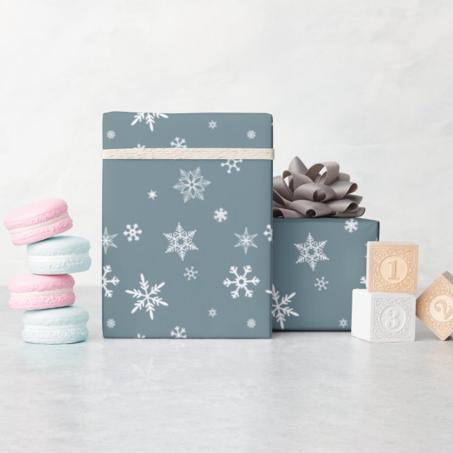 White Snows on Dusty Blue Modern Christmas Gift Wrapping Paper (Baby Shower)