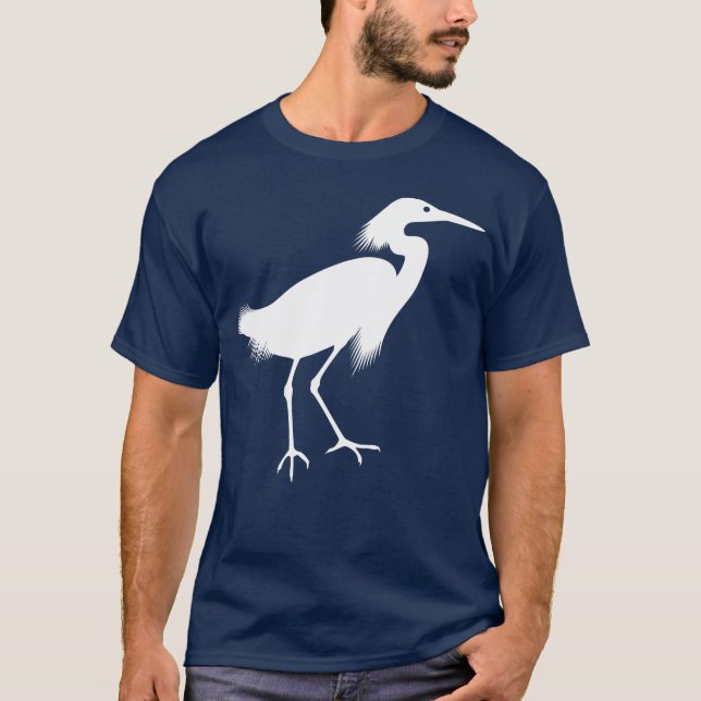 White Snowy Egret Bird Print T-Shirt (Front)
