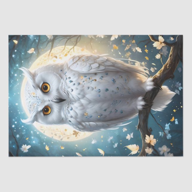 White Snowy Owl And Moon With Sparkle, Tissue Paper (Front)