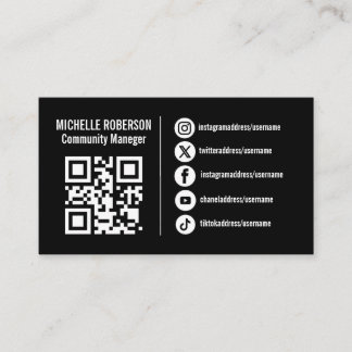 White social media icons QR or logo on black Business Card