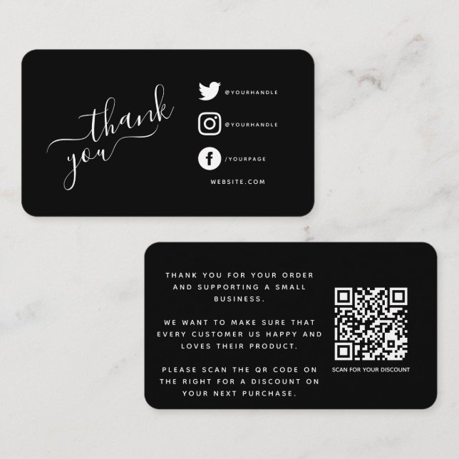 White social media icons qrcode thank you discount enclosure card (Front/Back)