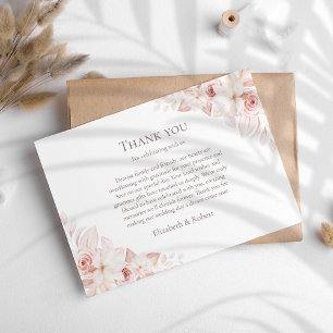 White & Soft Blush Roses Wedding Thank You Card