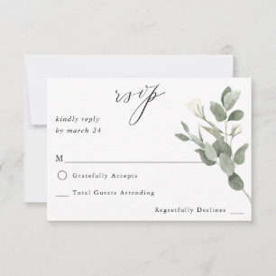 White Soft Floral & Eucalyptus no Meal RSVP 2 Card