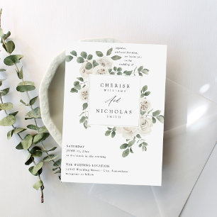 White Soft Floral & Eucalyptus Wedding V2 Invitation