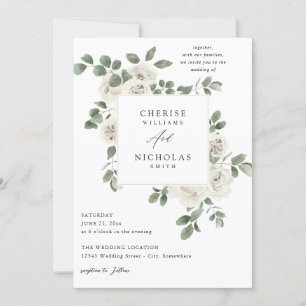 White Soft Floral Wedding Invitation