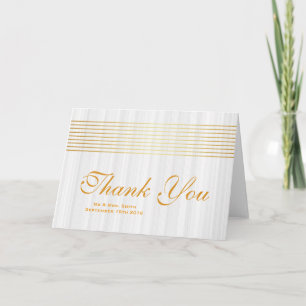 White Soft Gold Striped Sleek Thank You Card