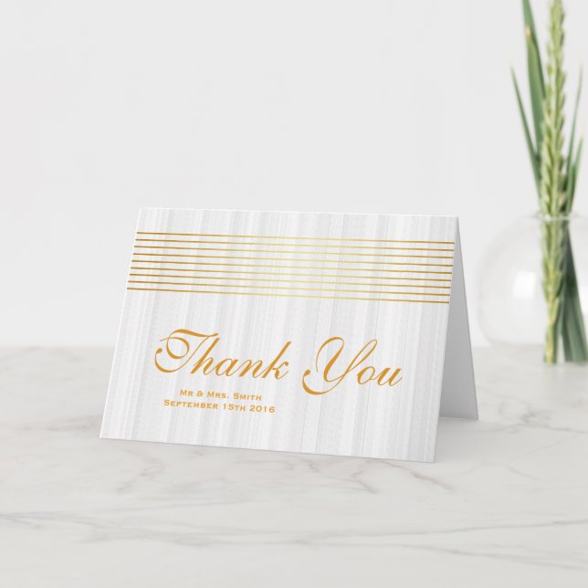 White Soft Gold Striped Sleek Thank You Card (Front)