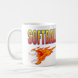 White Softball Flame Ball Coffee Mug